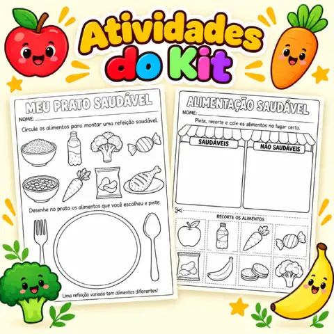 Kit Alimentação Saudável para Educação Infantil . — amostra 4: Kit Alimentação Saudável em PDF com 33 páginas, painel…