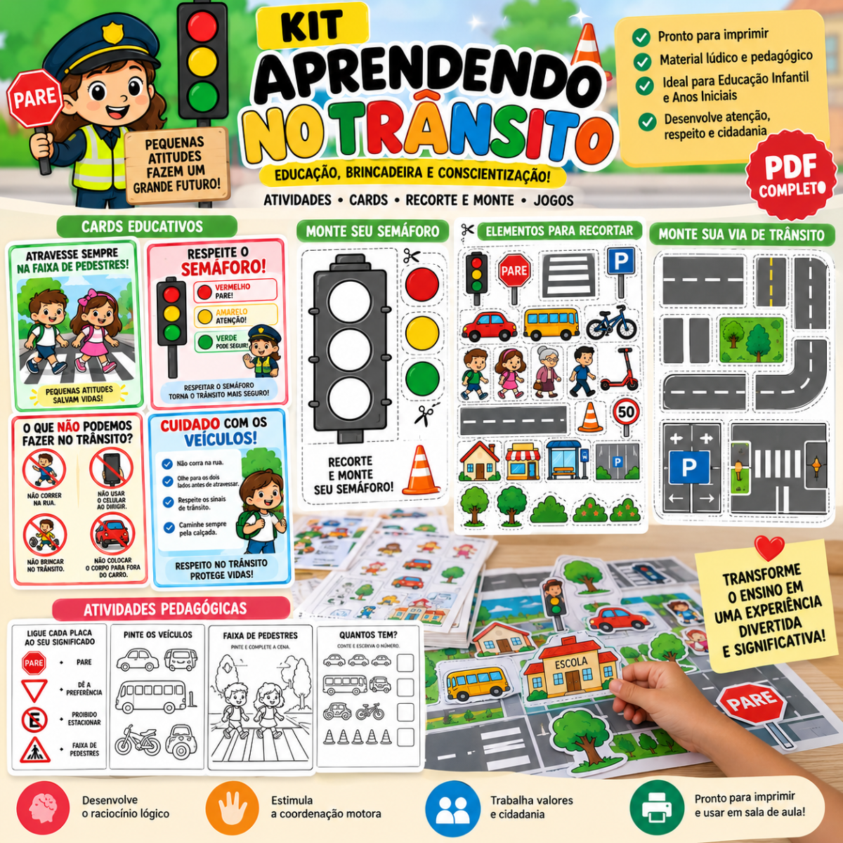 Kit Aprendendo no Trânsito — Atividades, Cards e Recorte e Monte — amostra 1: O Kit Aprendendo no Trânsito é um material…