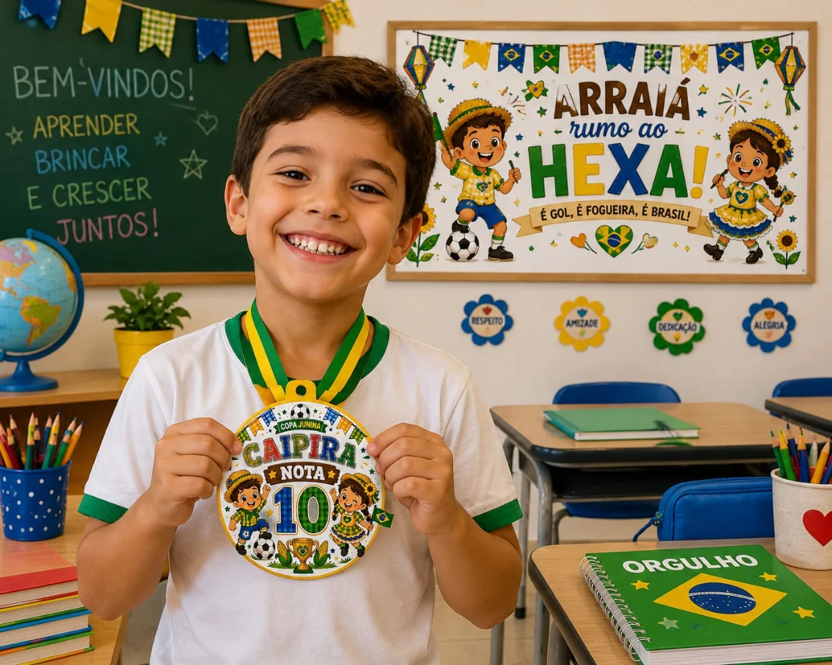 Kit Arraiá Rumo ao Hexa: Painel, Lembrancinhas e Adereços Juninos da — amostra 1: Kit digital em PDF "Arraiá Rumo ao Hexa"…