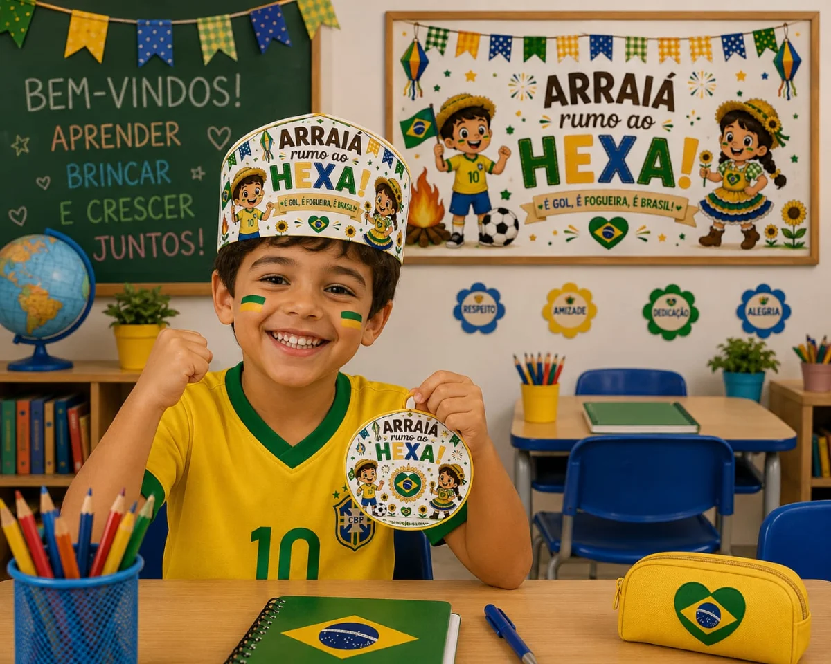 Kit Arraiá Rumo ao Hexa: Painel, Lembrancinhas e Adereços Juninos da — amostra 2: Kit digital em PDF "Arraiá Rumo ao Hexa"…