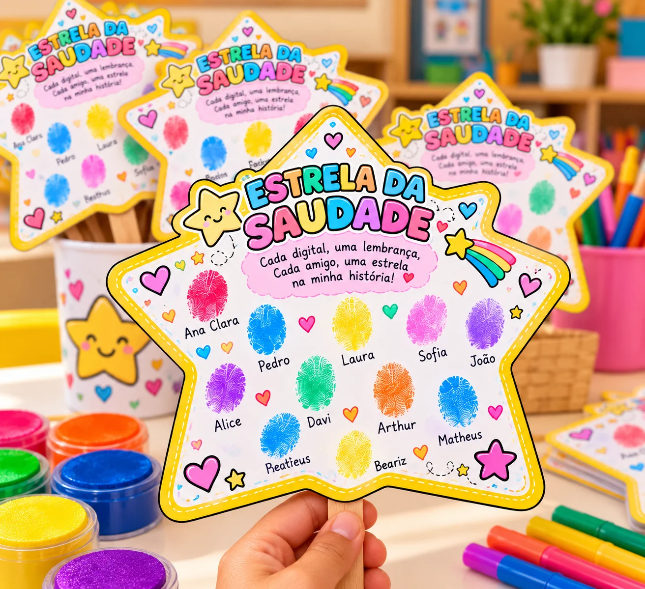 Kit Aula da Saudade – Painel de Mãozinhas e Estrela em PDF — amostra 1: 🌈⭐ KIT AULA DA SAUDADE – PEQUENAS MÃOS, GRANDES…