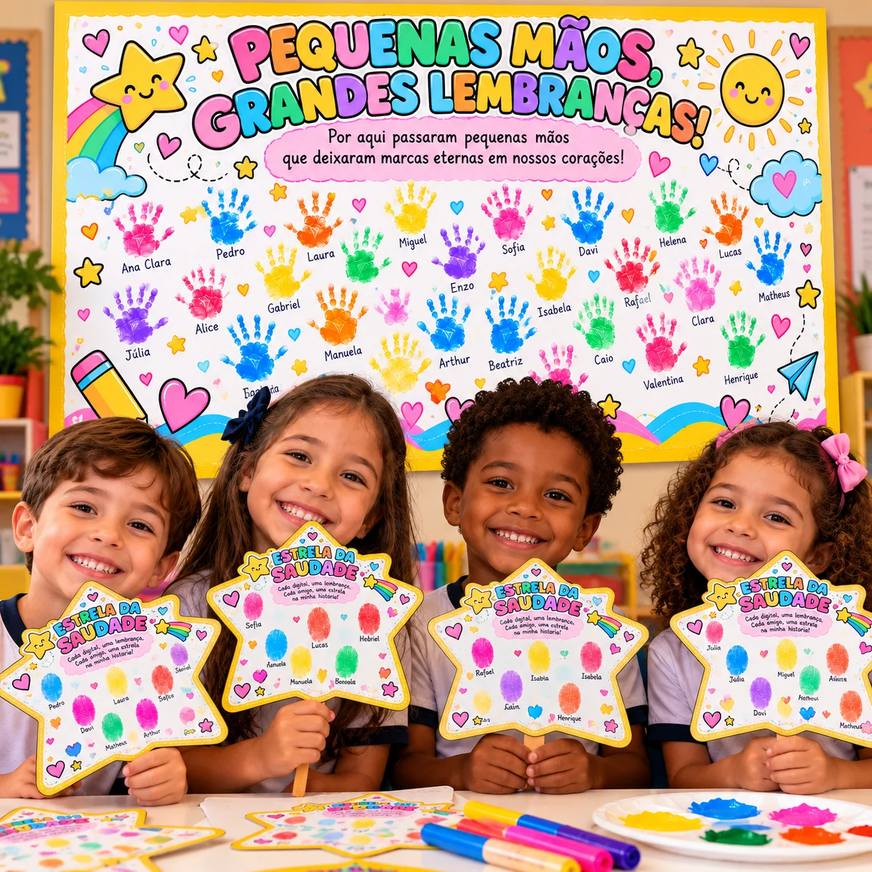 Kit Aula da Saudade – Painel de Mãozinhas e Estrela em PDF — amostra 2: ✨ O QUE ACOMPANHA O KIT?