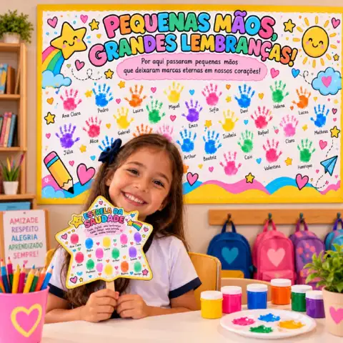 Kit Aula da Saudade – Painel e Estrela das Lembranças para Imprimir — amostra 2: Kit especial para o encerramento do ano…
