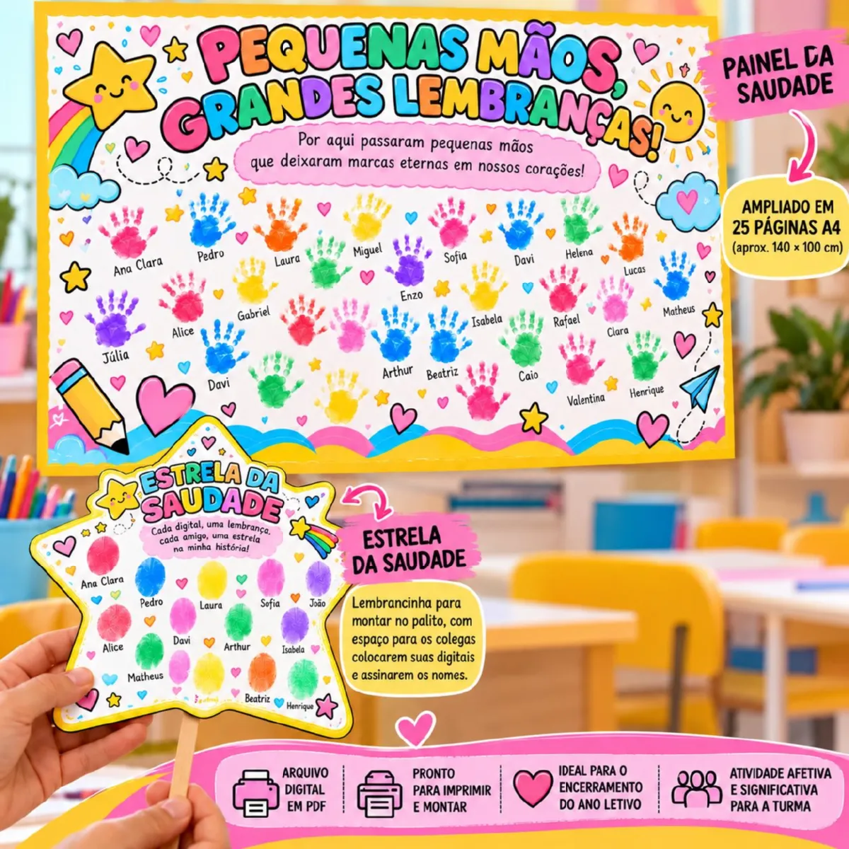 Kit Aula da Saudade – Painel e Estrela das Lembranças para Imprimir — Alfabetização para Educação Infantil: Kit especial…
