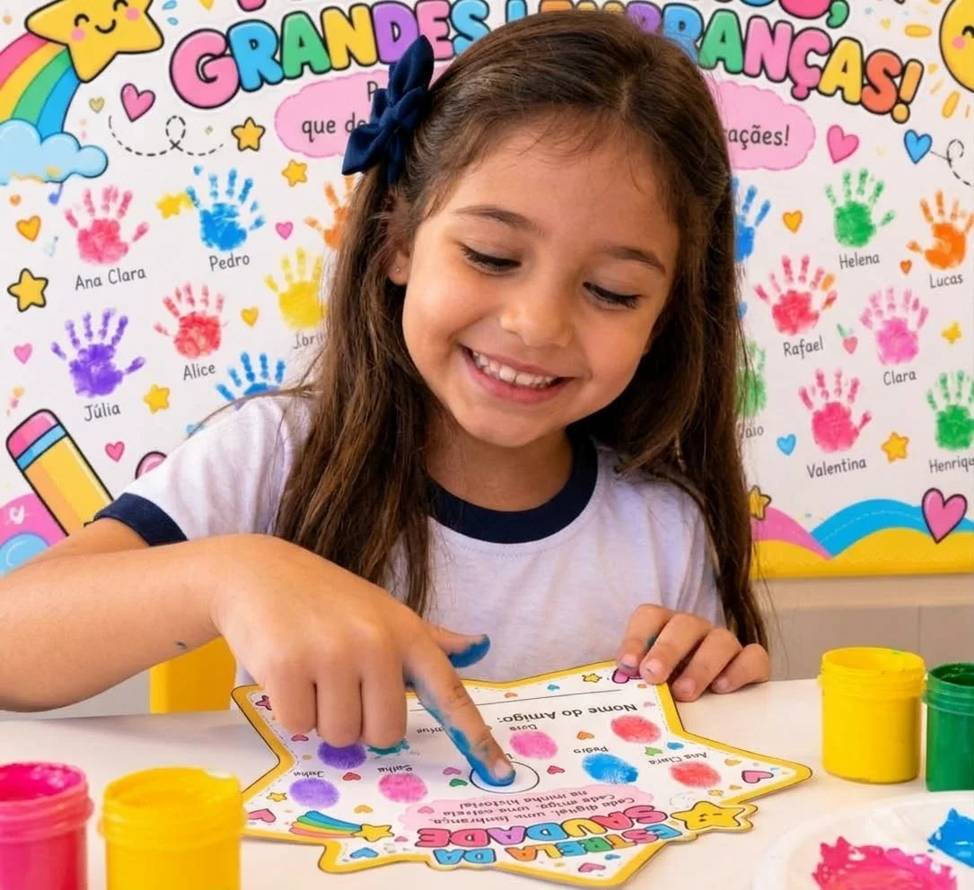 Kit Aula da Saudade – Painel e Lembrancinha — amostra 1: Kit Aula da Saudade com painel ampliado em 25 páginas A4 e estrela…