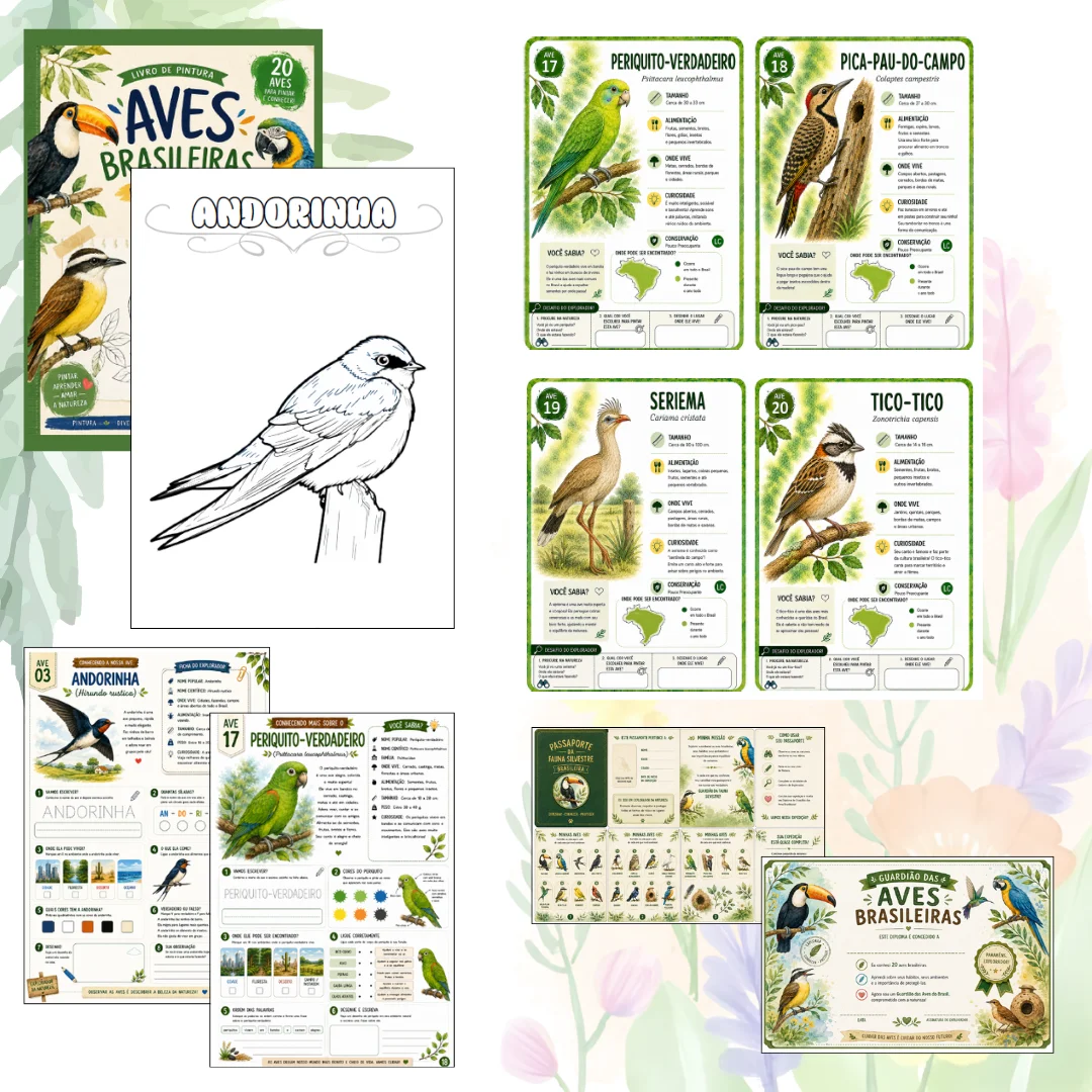 Aves Brasileiras: um kit para aprender brincando — amostra 1: ✨ O que vem no kit?
