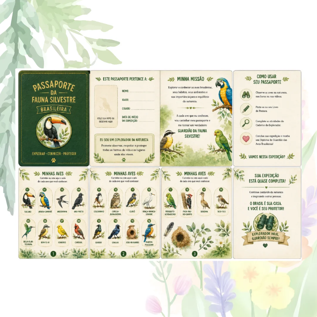 Aves Brasileiras: um kit para aprender brincando — amostra 4: Conheça 20 aves incríveis com pinturas e atividades lúdicas…