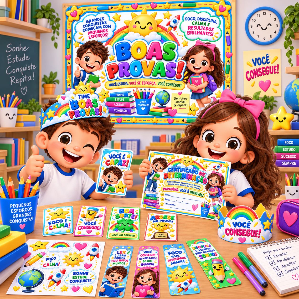 Kit Boas Provas Infantil : Painel, marcadores, viseiras e muito mais — amostra 1: Um kit colorido e motivacional para…
