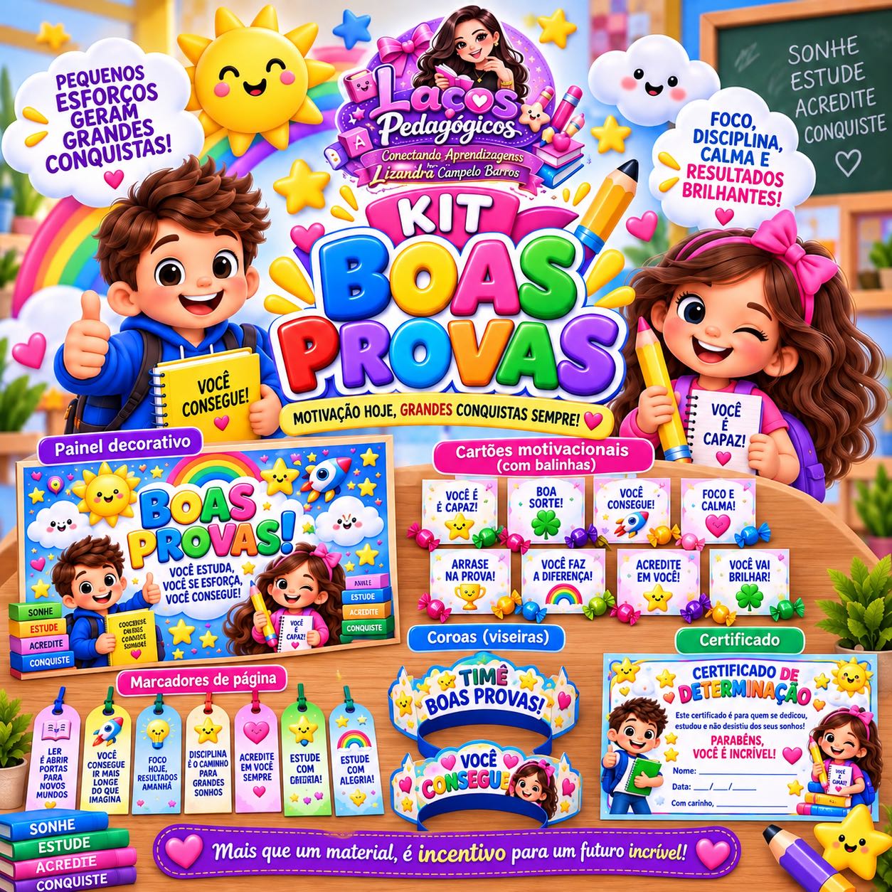 Kit Boas Provas Infantil : Painel, marcadores, viseiras e muito mais — capa do material