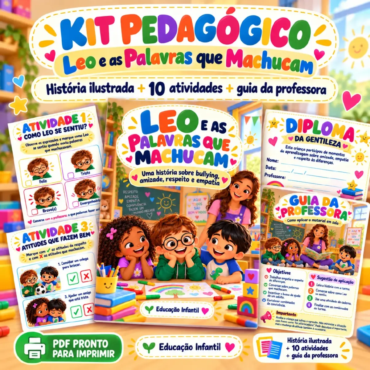 Kit Bullying na Educação Infantil – Livro Leo + 10 Atividades em PDF — Alfabetização para Educação Infantil: Kit sobre…