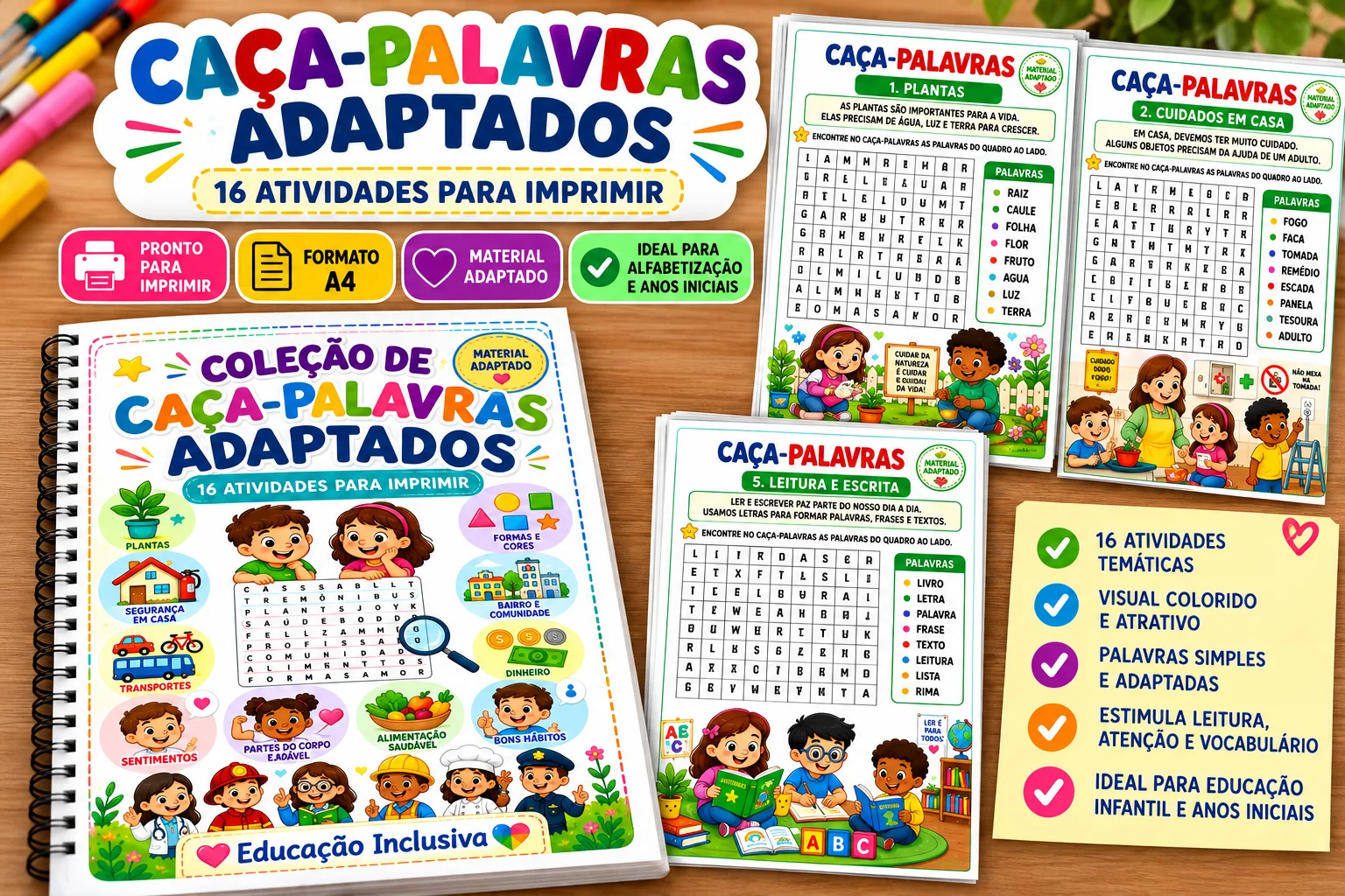 Kit Caça-Palavras Adaptados para Autistas – 16 Atividades em PDF — amostra 1: Kit Caça Palavras Adaptados para Autistas –…