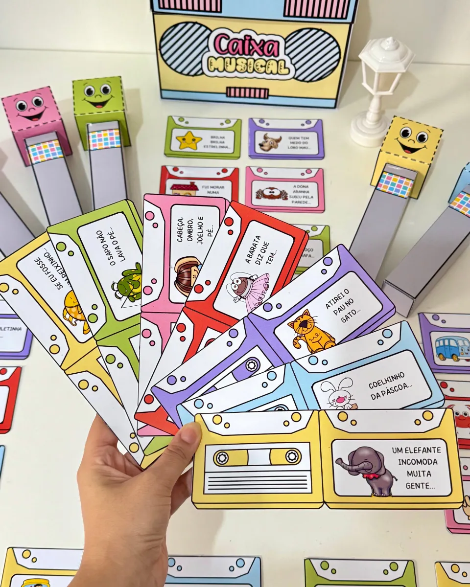 Kit Caixa Musical em PDF para Educação Infantil — amostra 3: Anime a roda de música com 24 fichas ilustradas, caixa em…