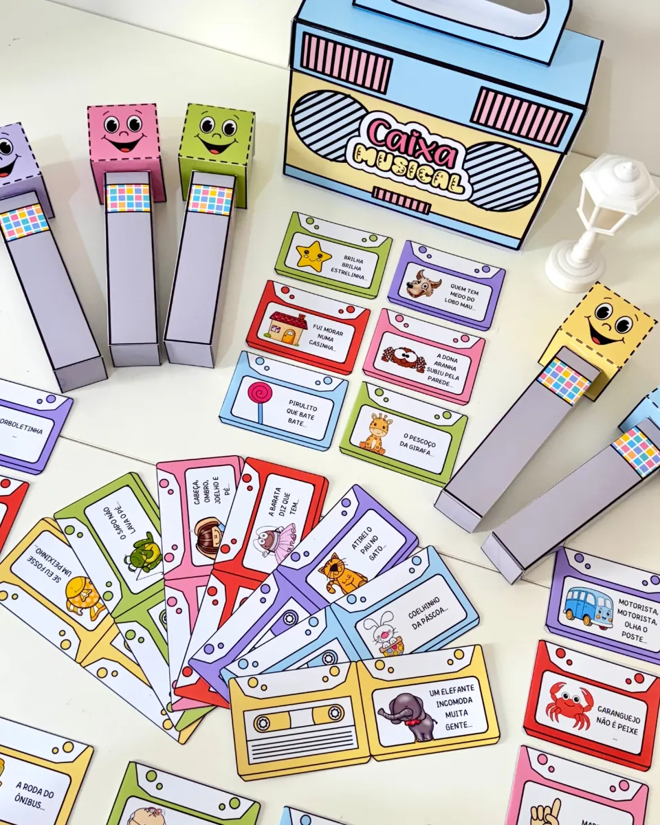 Kit Caixa Musical em PDF para Educação Infantil — amostra 4: Anime a roda de música com 24 fichas ilustradas, caixa em…