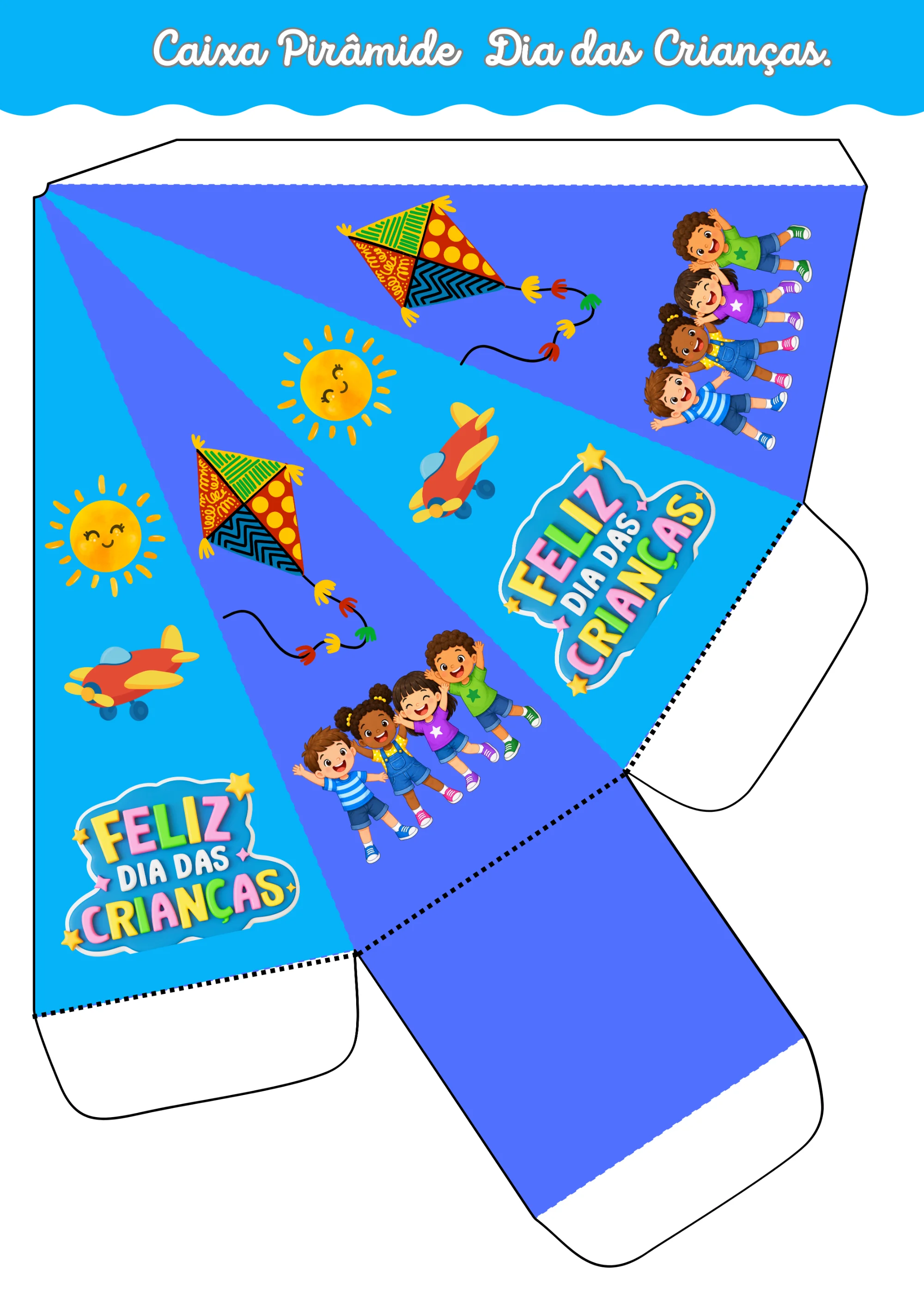 Kit Caixinhas Dia das Crianças para Imprimir – Moldes Pirâmide e Milk. — amostra 2: Kit digital com 9 modelos coloridos de…