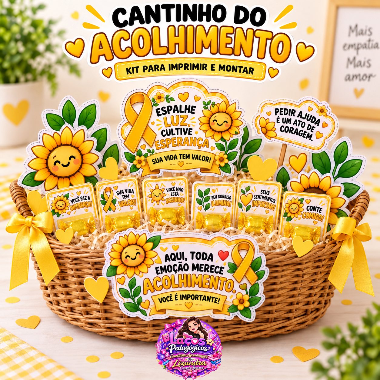 Kit Cantinho do Acolhimento Setembro Amarelo — Atividades para Todas as séries: Kit em PDF para montar o Cantinho do…