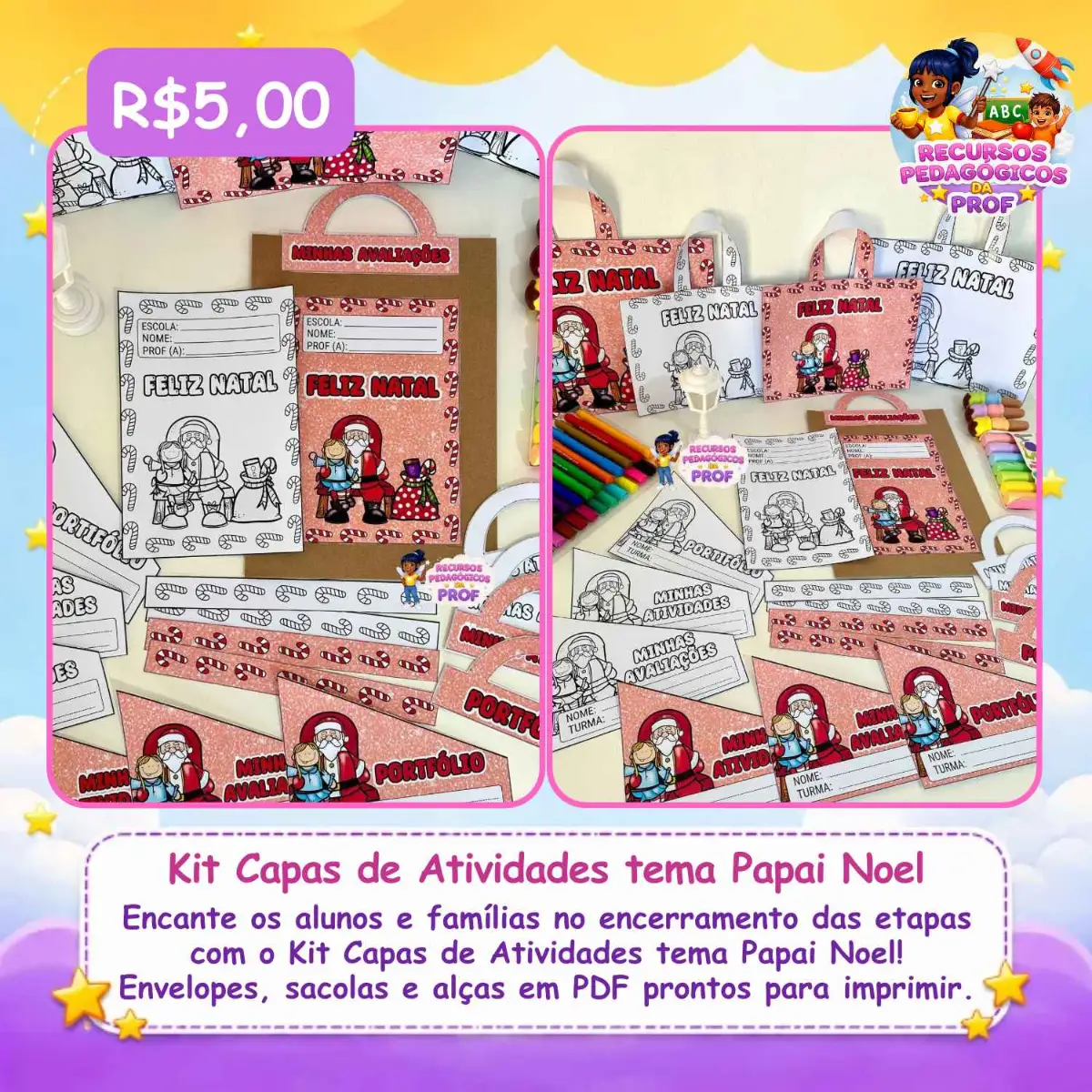 Kit Capas Atividades Papai Noel — Atividades para Ensino Fundamental I (1º–5º): Encante os alunos e famílias no…