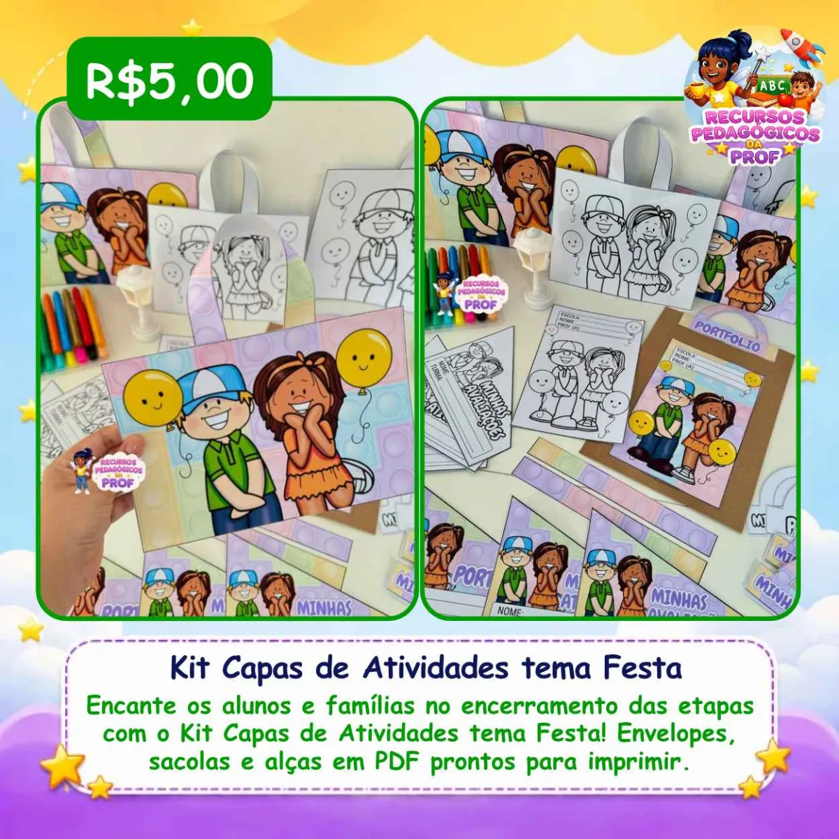 Kit Capas de Atividades tema Festa — Atividades para Ensino Fundamental I (1º–5º): Encante os alunos e famílias no…