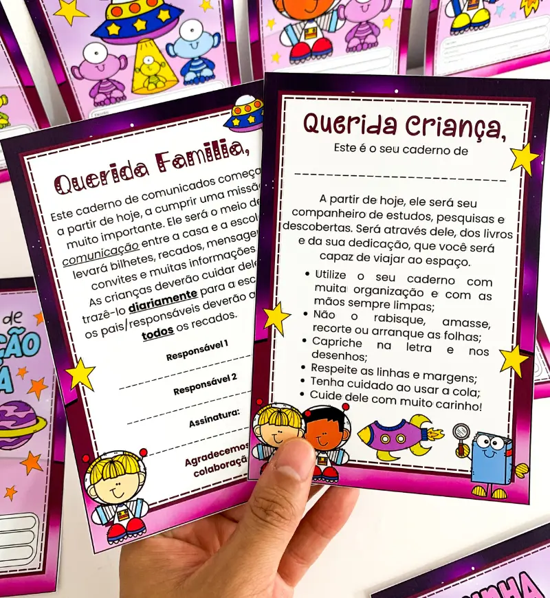 Kit Capas para Caderno - Viajando no Espaço – PDF para Imprimir — amostra 2: Capas de Caderno Coloridas e para Colorir no…
