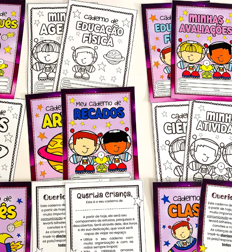 Kit Capas para Caderno - Viajando no Espaço – PDF para Imprimir — amostra 5: Capas de Caderno Coloridas e para Colorir no…