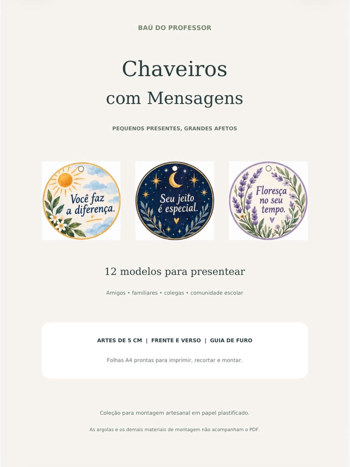 Kit Chaveiros com Frases para Imprimir — 12 Modelos de Lembrancinhas — amostra 1: Um pequeno presente pode levar uma grande…