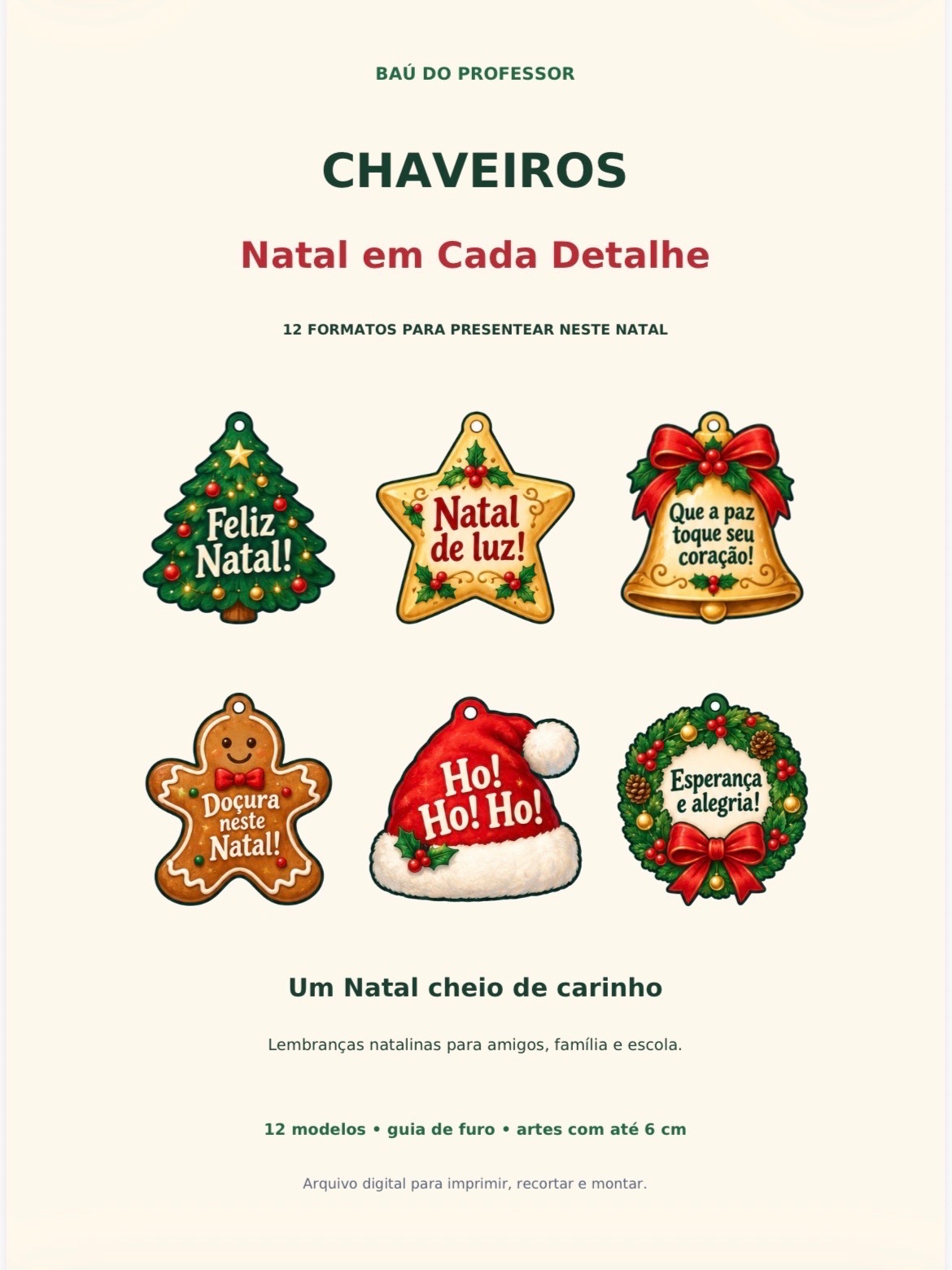 Kit Chaveiros Natalinos para Imprimir — 12 Modelos com Frases de Natal — amostra 1: Transforme mensagens de Natal em…