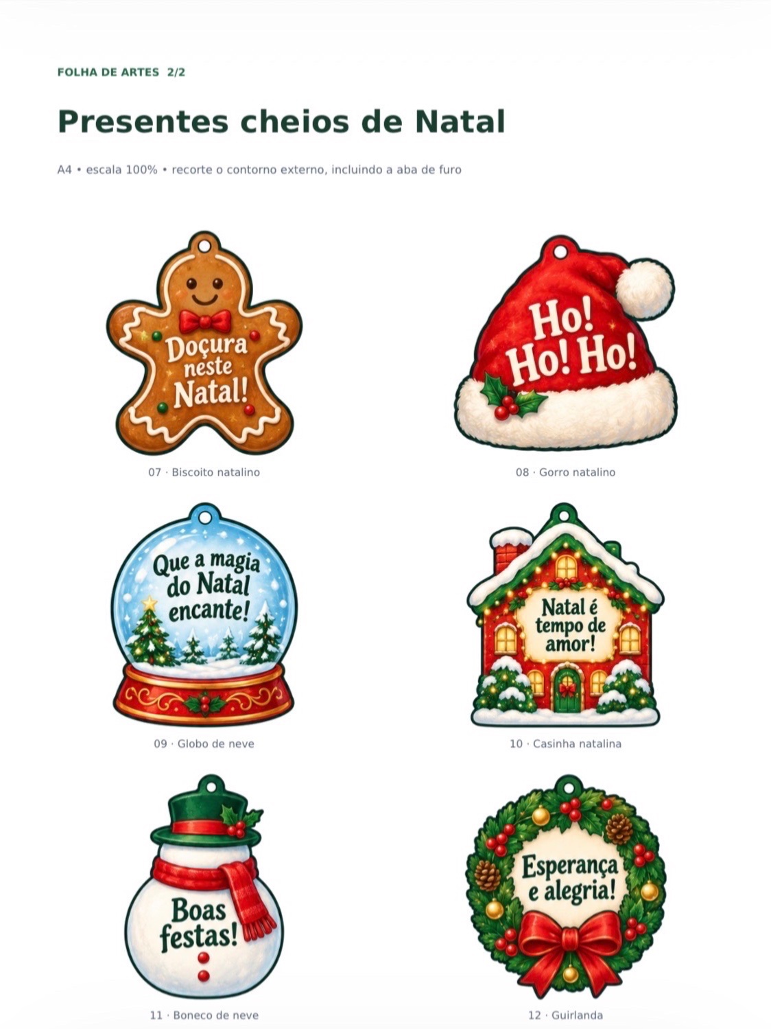 Kit Chaveiros Natalinos para Imprimir — 12 Modelos com Frases de Natal — amostra 2: Kit digital com 12 chaveiros natalinos…