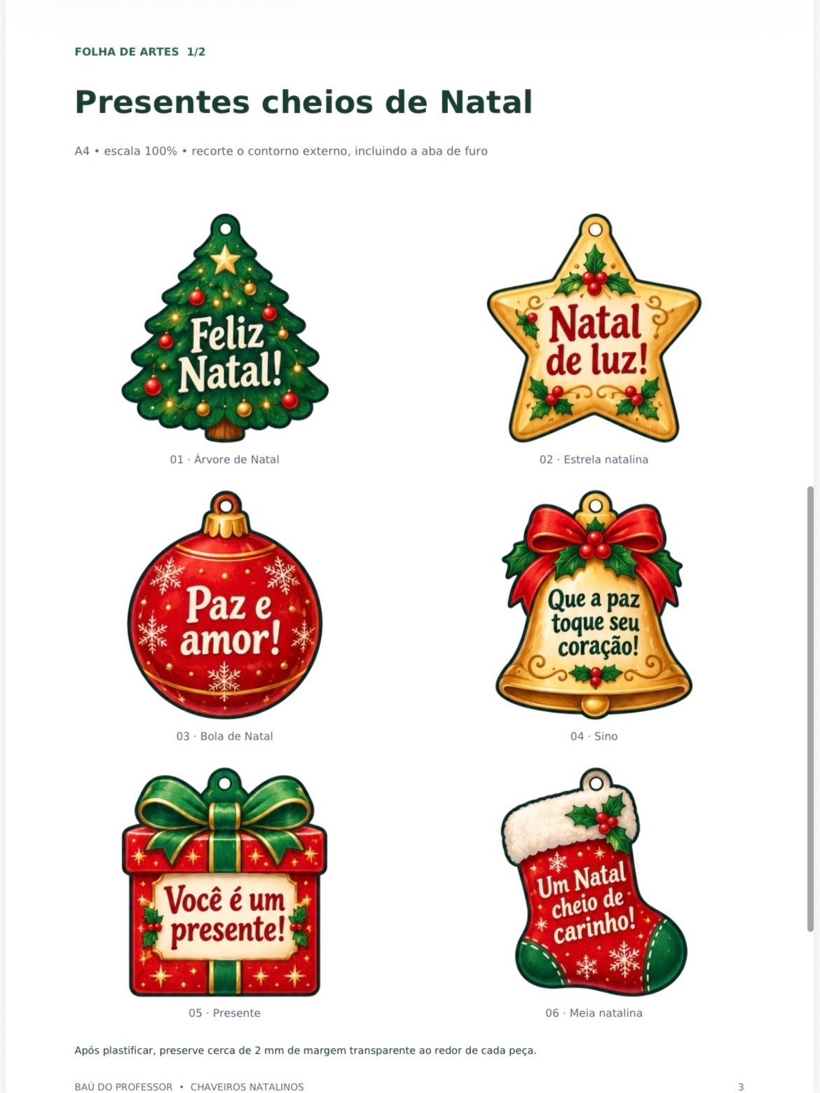 Kit Chaveiros Natalinos para Imprimir — 12 Modelos com Frases de Natal — amostra 3: Kit digital com 12 chaveiros natalinos…