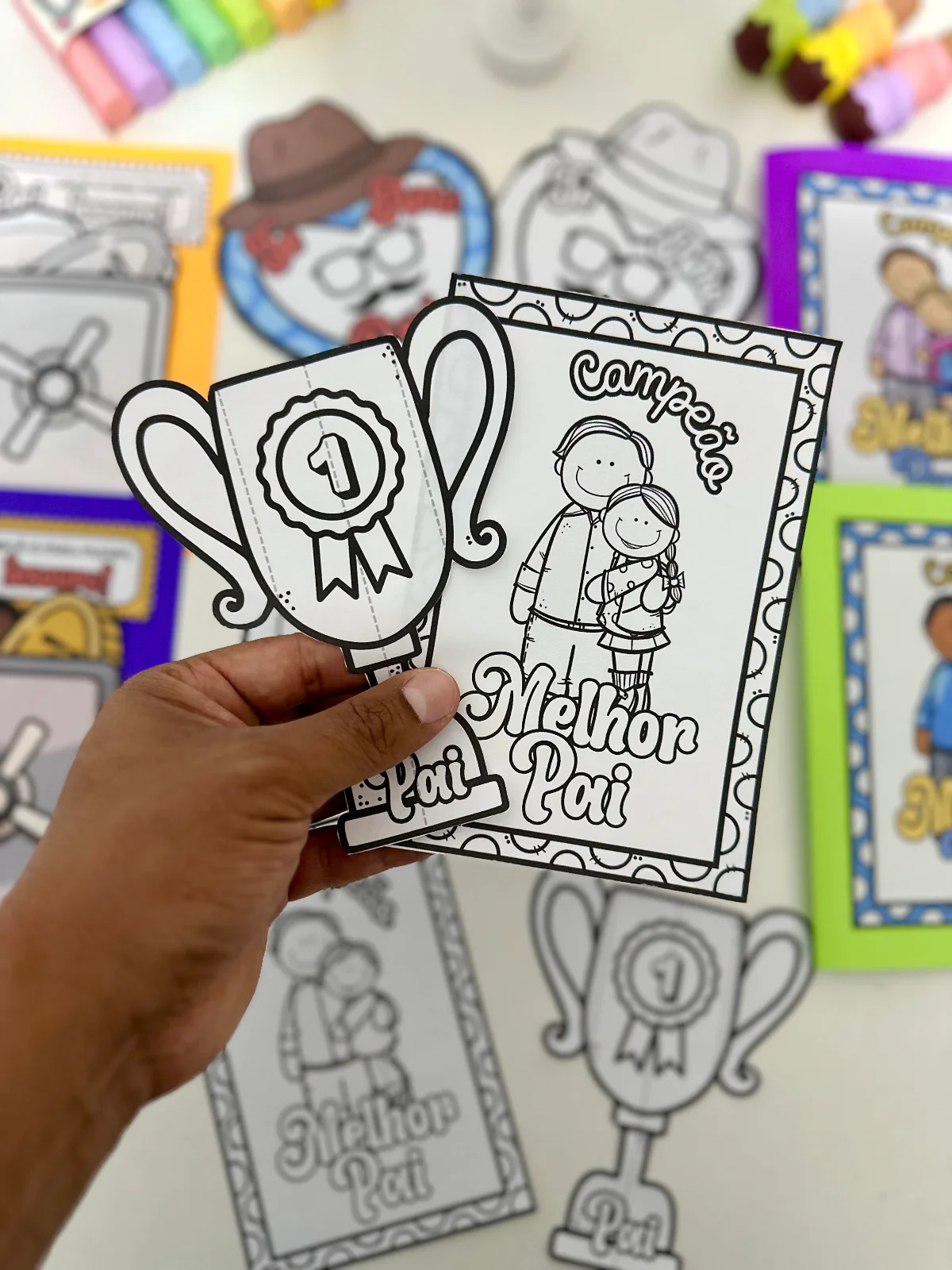 Kit com 4 opções de cartões para o Dia dos Pais — amostra 1: Kit com 4 opções de cartões para o Dia dos Pais