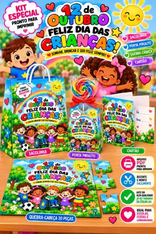 Kit Completo Dia das Crianças 12 de Outubro — amostra 2: Kit Dia das Crianças em PDF, pronto para imprimir