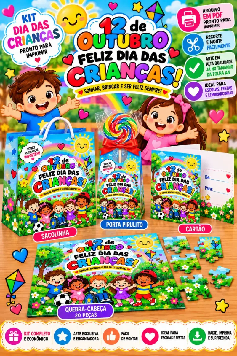 Kit Completo Dia das Crianças 12 de Outubro — Jogos pedagógicos para Educação Infantil: Kit Dia das Crianças em PDF, pronto…