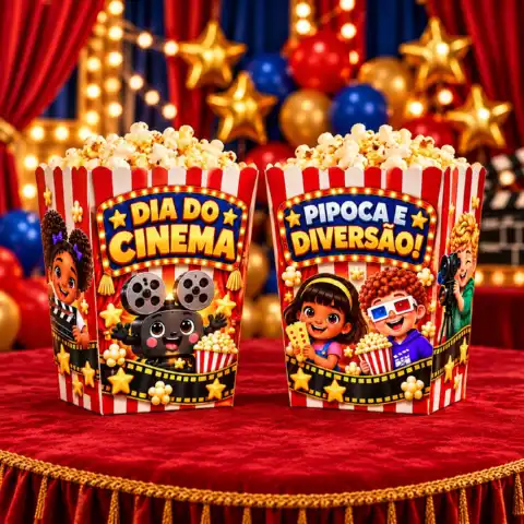 Kit completo dia do cinema infantil: Painel,lembrancinhas e muito mais — amostra 2: Transforme sua sala em um cinema