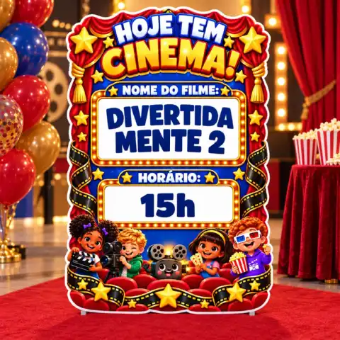 Kit completo dia do cinema infantil: Painel,lembrancinhas e muito mais — amostra 3: Transforme sua sala em um cinema