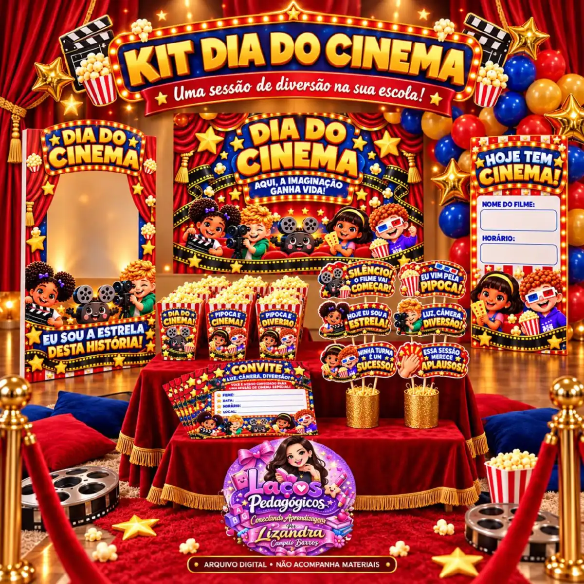 Kit completo dia do cinema infantil: Painel,lembrancinhas e muito mais — Alfabetização para Educação Infantil: Transforme…