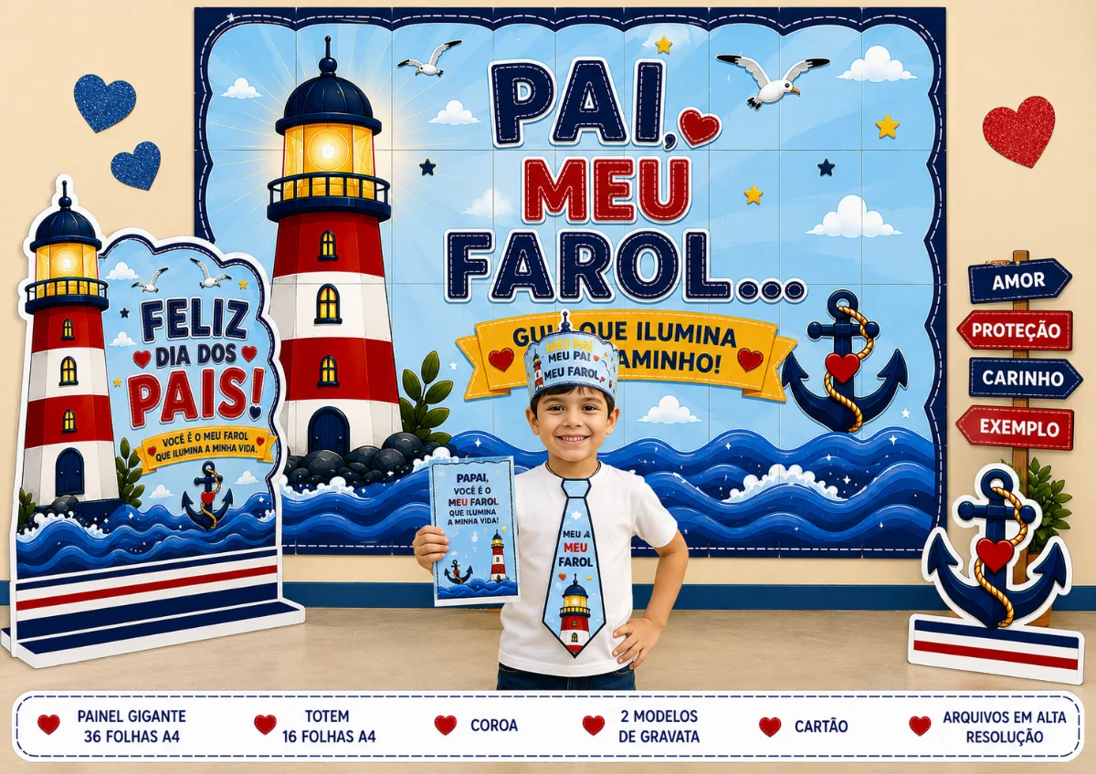 🌊✨ KIT COMPLETO DIA DOS PAIS – PAI, MEU FAROL ⚓💙 — capa do material