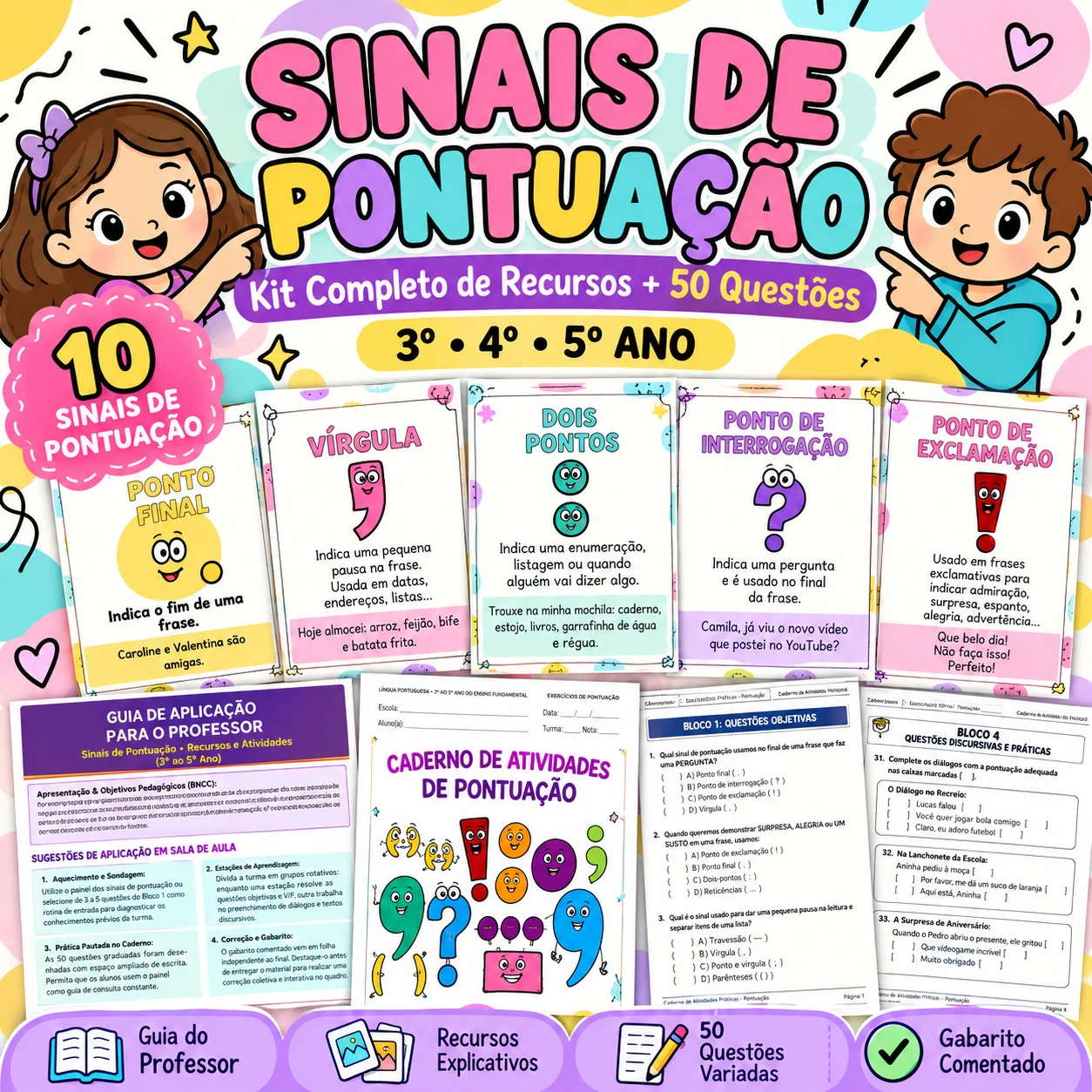 Kit Completo Sinais de Pontuação – 50 Atividades+Recursos|3º ao 5º Ano — capa do material