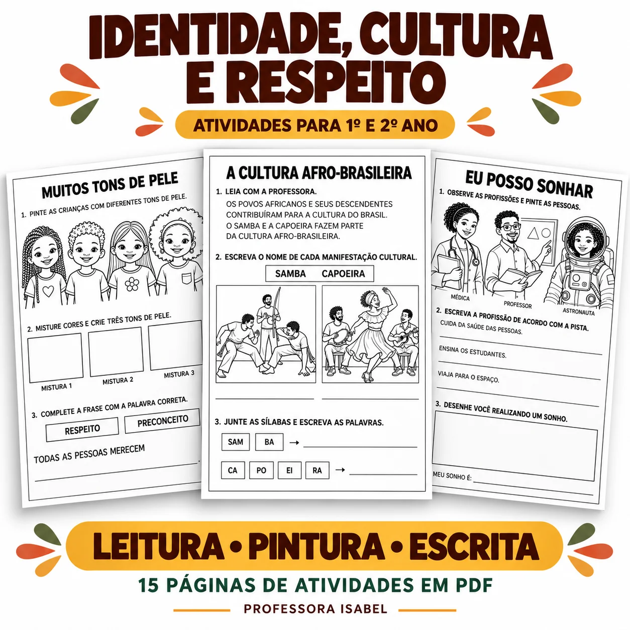 Kit Consciência Negra – 15 Atividades para 1º e 2º Ano — amostra 1: O que está incluído Kit Consciência Negra – 15 Atividades para 1º e 2º Ano — amostra 1: O que está incluído