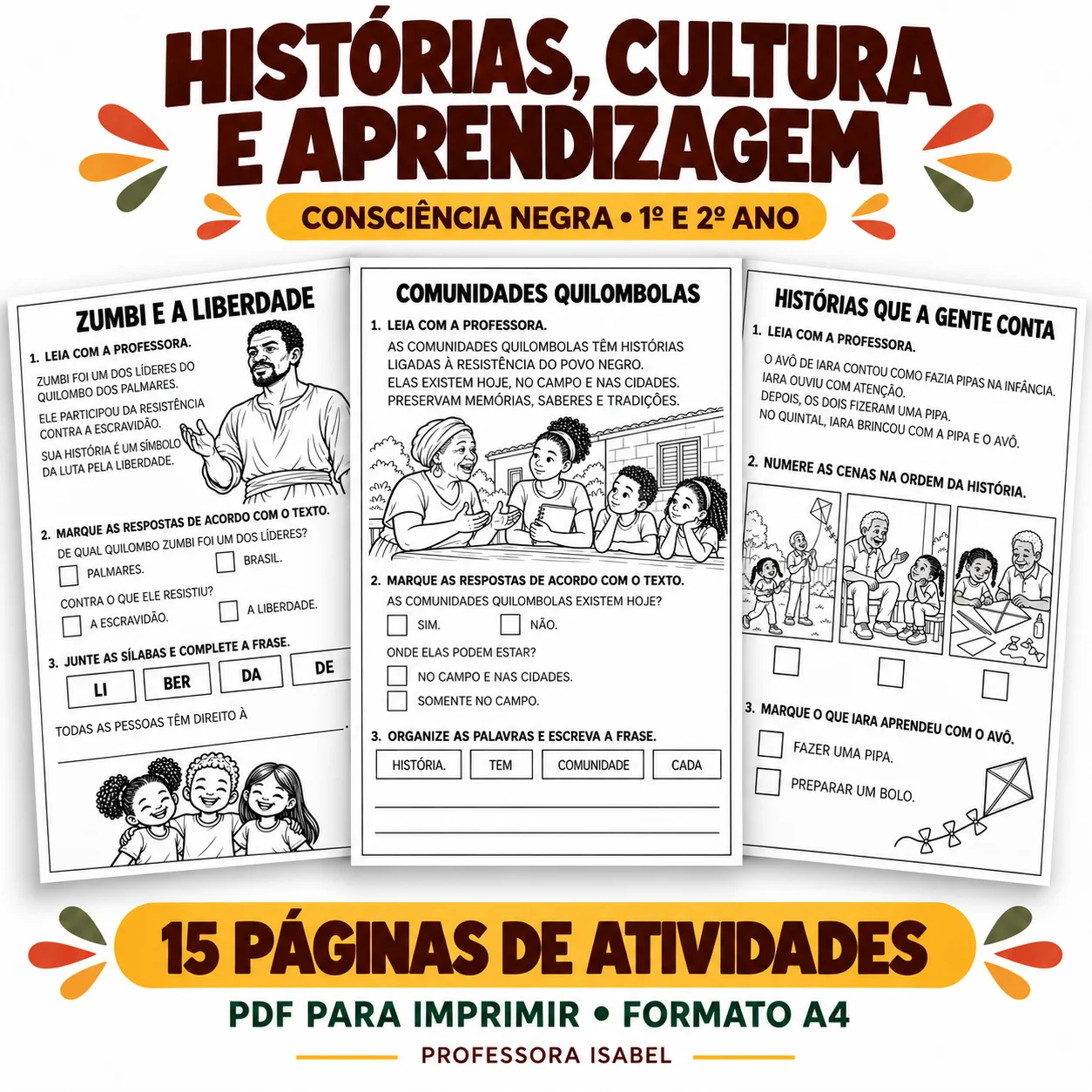 Kit Consciência Negra – 15 Atividades para 1º e 2º Ano — amostra 2: O que o material desenvolve Kit Consciência Negra – 15 Atividades para 1º e 2º Ano — amostra 2: O que o material desenvolve