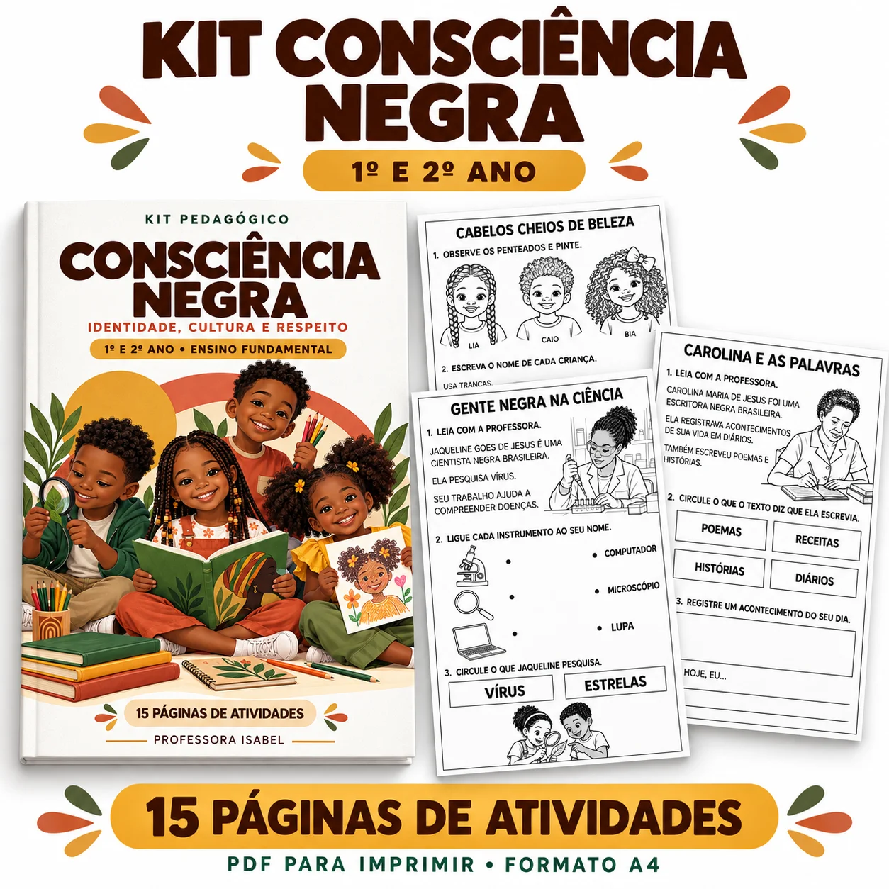 Kit Consciência Negra – 15 Atividades para 1º e 2º Ano — Português para 2º ano: Trabalhe identidade, cultura…
