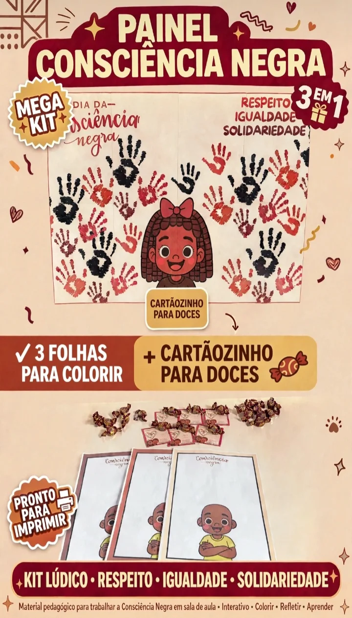 ✊🏿Kit - Consciência Negra | Painel + Cartãozinho + Atividade Interativa✊🏿 — capa do material