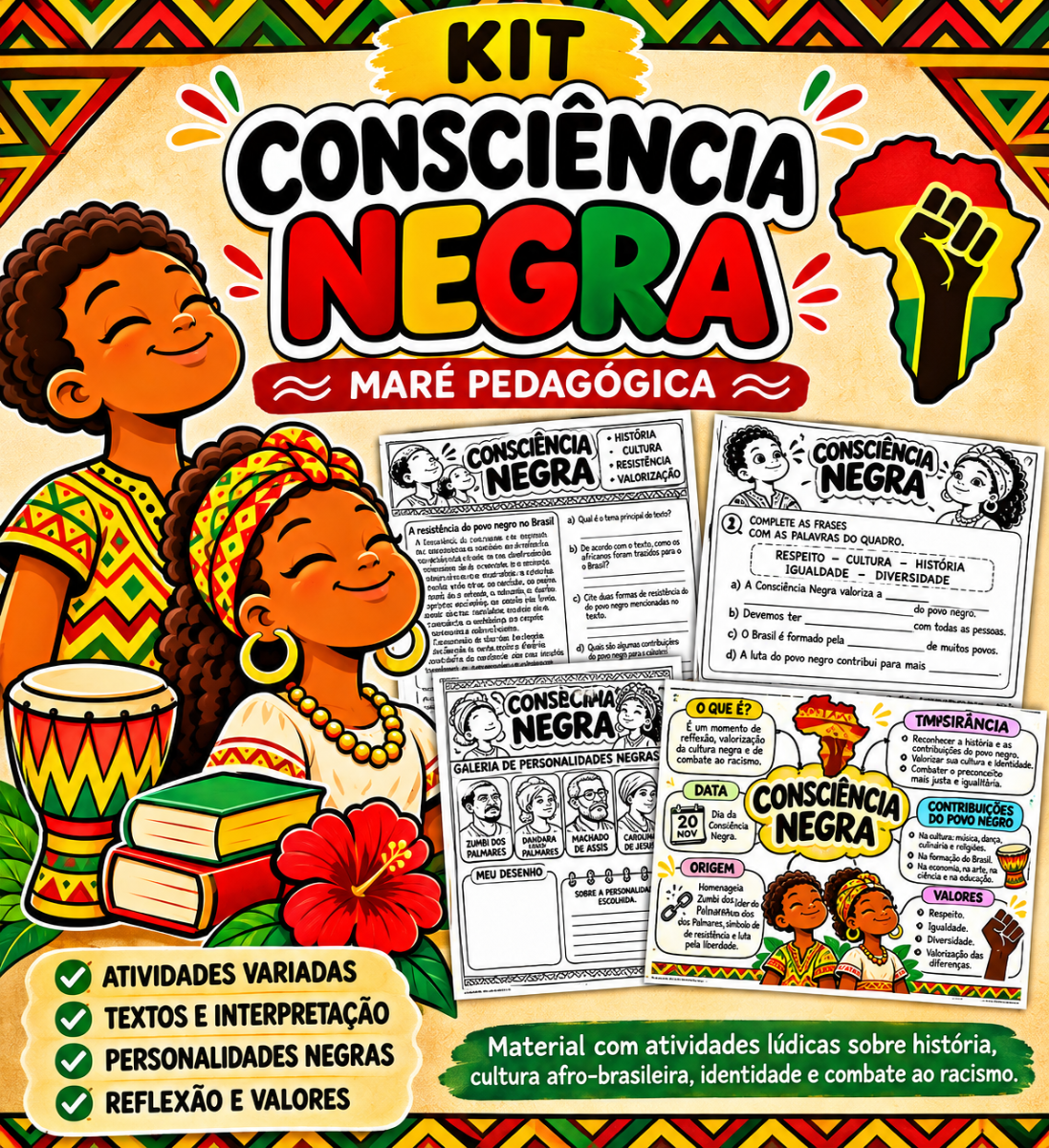 KIT - CONSCIÊNCIA NEGRA — Atividades para 3º ano: Material com atividades lúdicas sobre história, cultura afro-brasileira,…