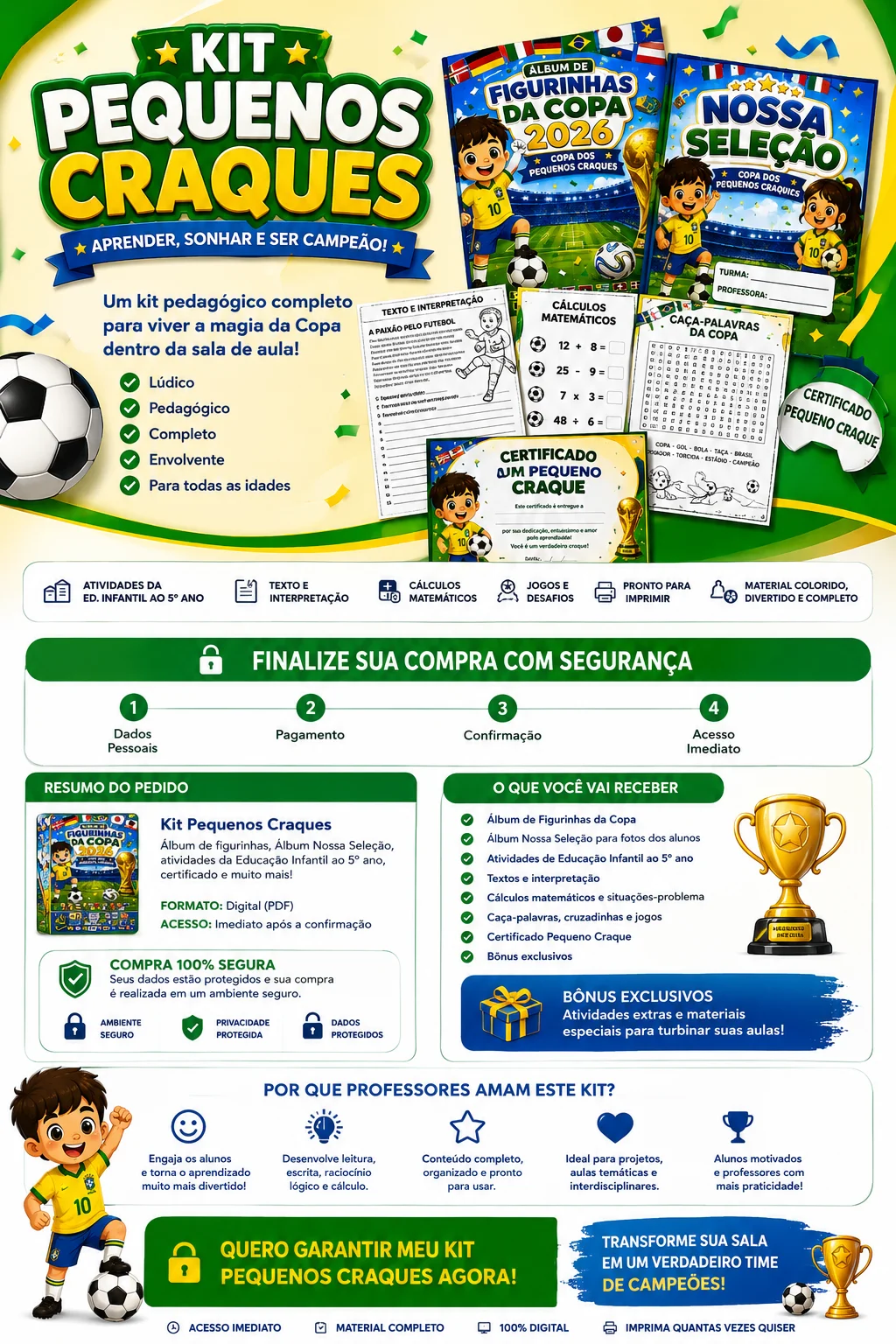 Kit Copa do Mundo com Álbum de Figuras e Muito Mais! — amostra 1: Kit pedagógico completo com atividades de alfabetização,…