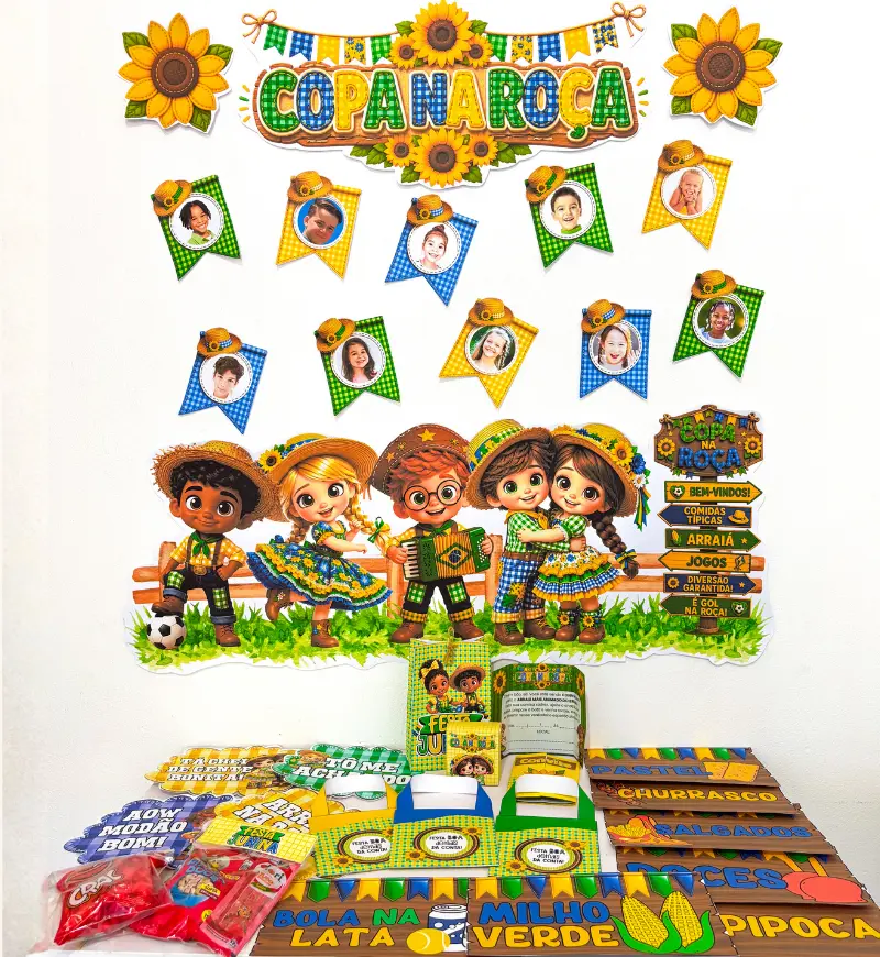 Kit Copa na Roça: Festa Junina e Copa do Mundo em PDF — amostra 1: Kit Copa na Roça: futebol no arraiá da escola