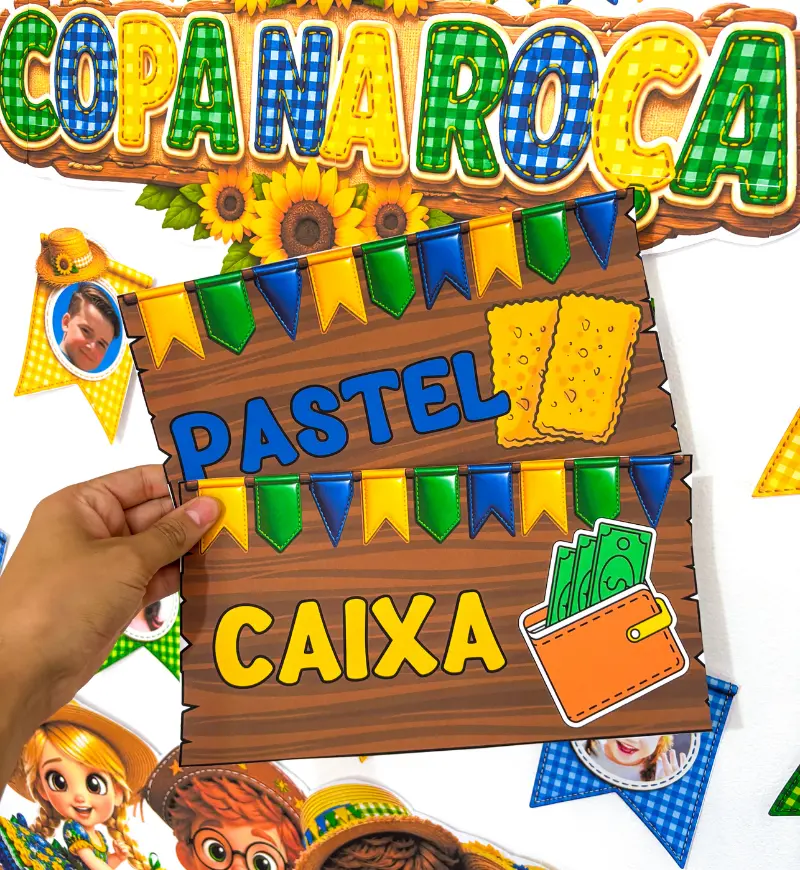 Kit Copa na Roça: Festa Junina e Copa do Mundo em PDF — amostra 6: Combine Festa Junina e futebol em uma decoração com a…