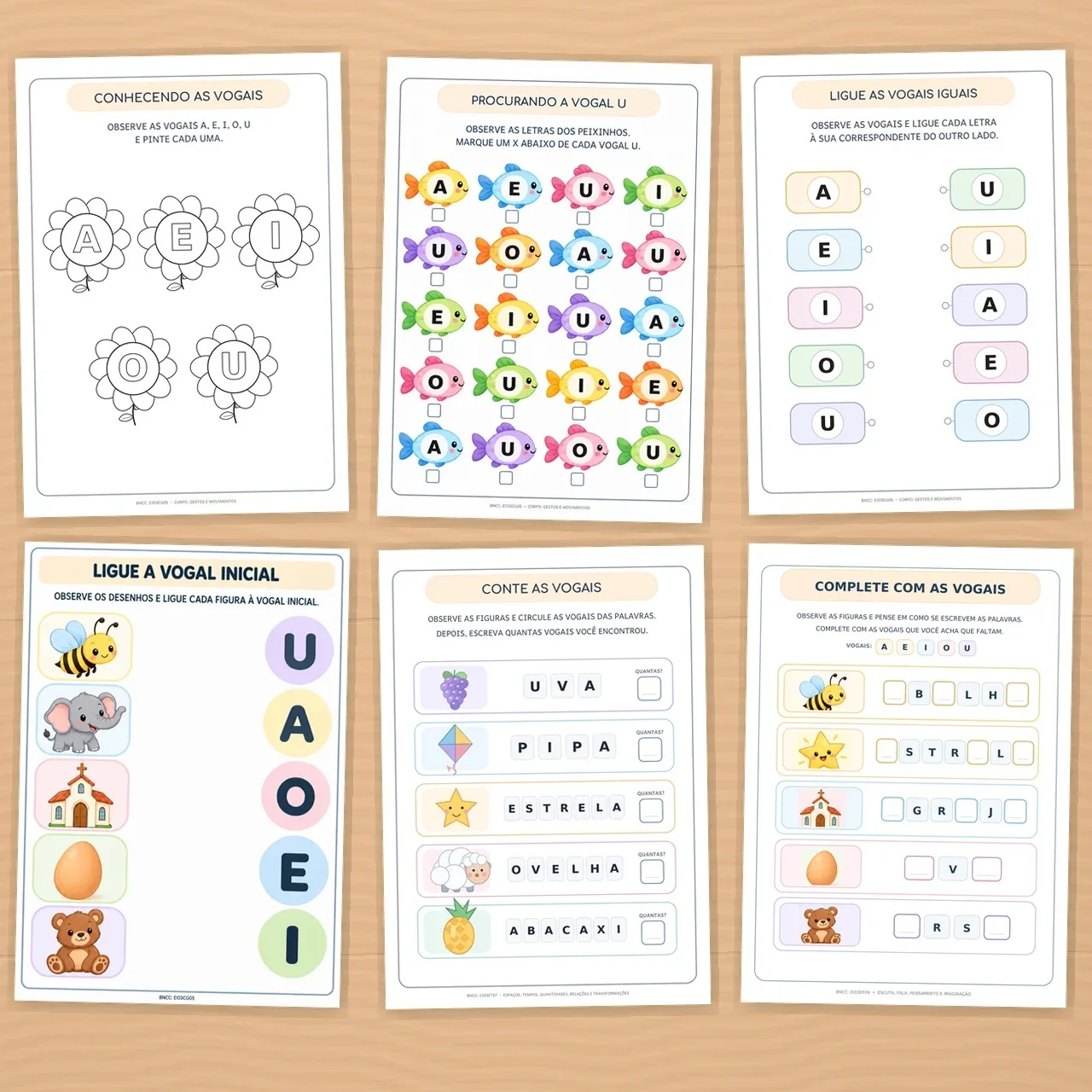 Kit das Vogais para Educação Infantil – 20 Atividades Acordo com BNCC — amostra 3: Kit das Vogais com 20 atividades lúdicas…