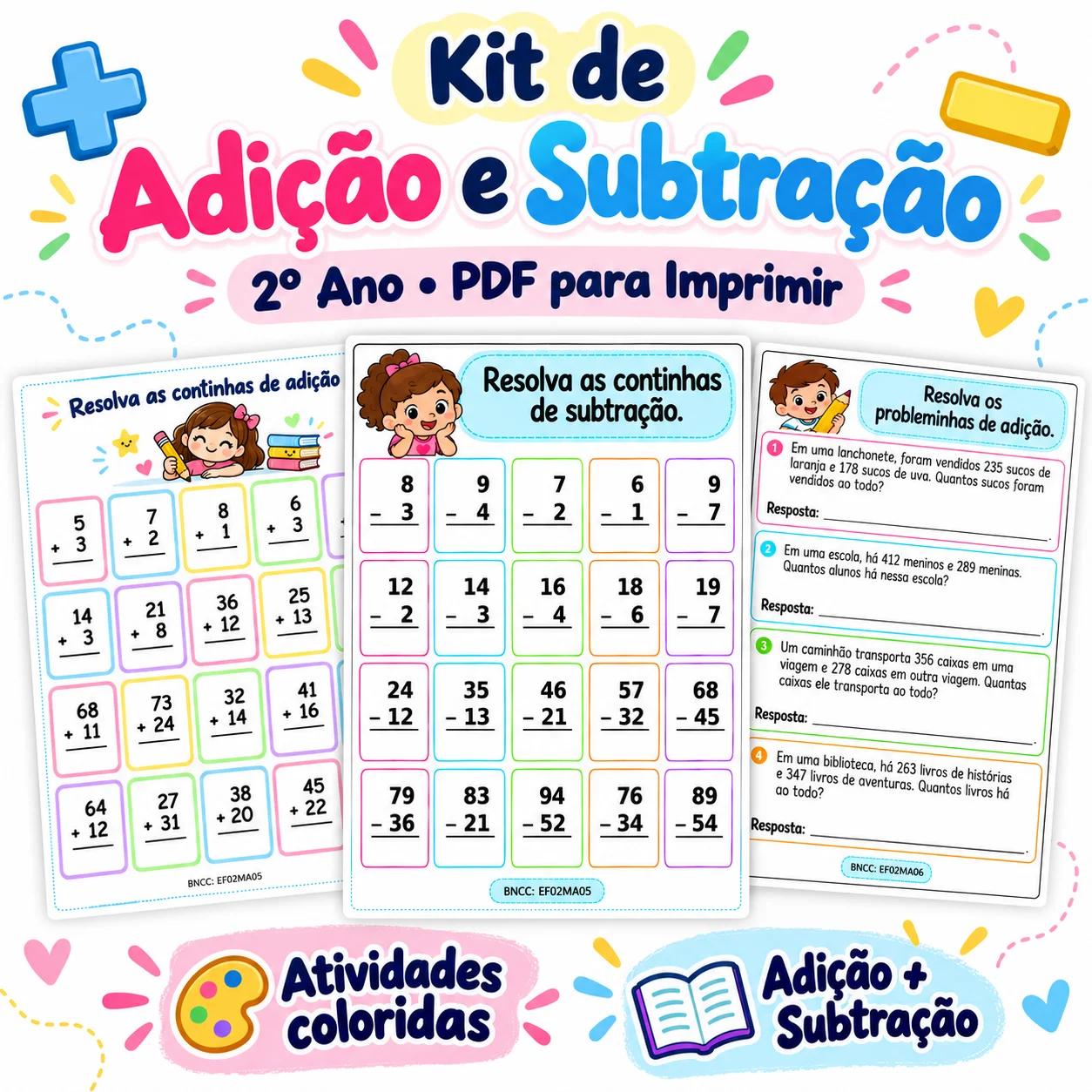 Kit de Adição e Subtração para Imprimir – 2º Ano Acordo BNCC — amostra 1: Kit de Adição e Subtração para Imprimir – 2º Ano…