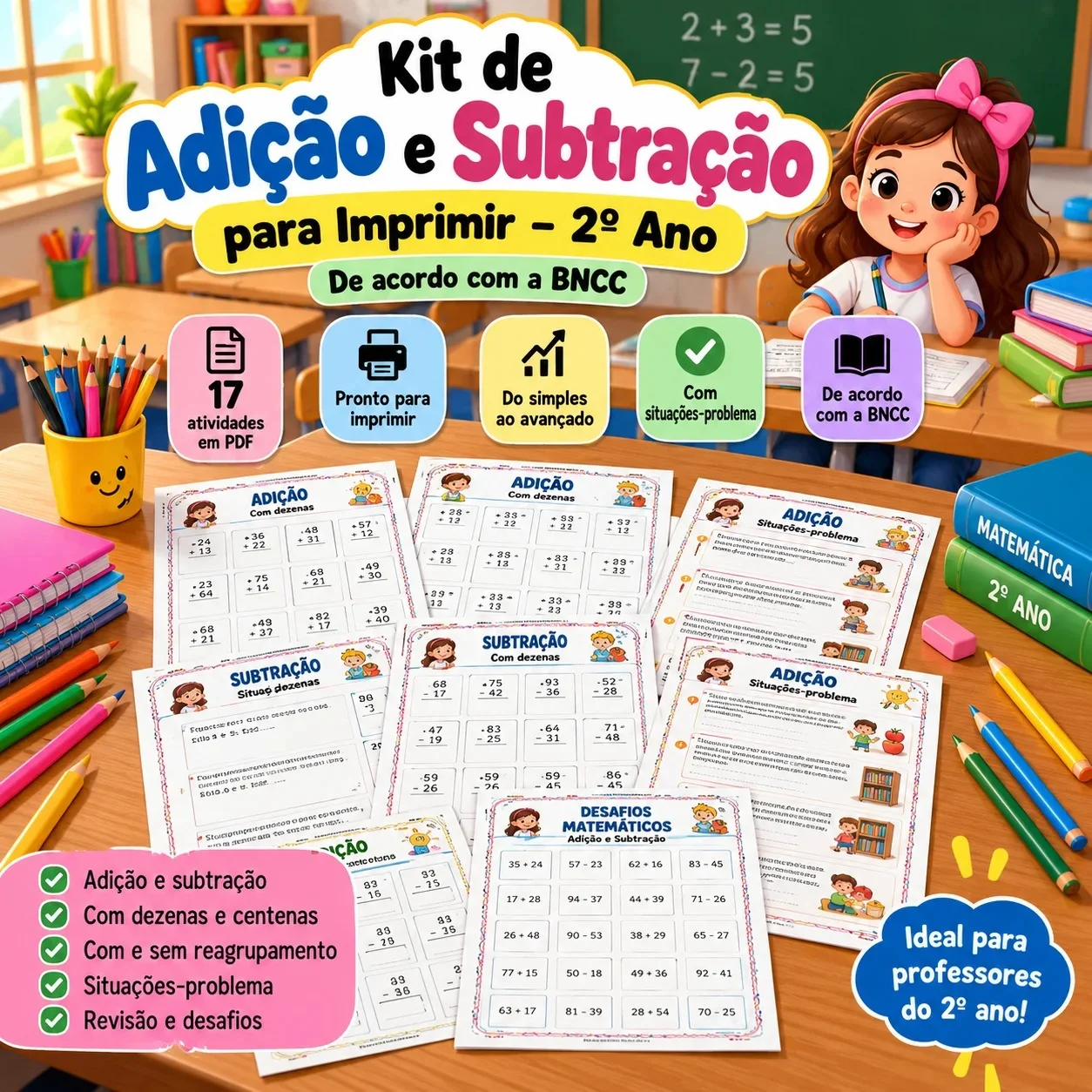 Kit de Adição e Subtração para Imprimir – 2º Ano Acordo BNCC — amostra 3: Atividades de Adição para o 2º Ano