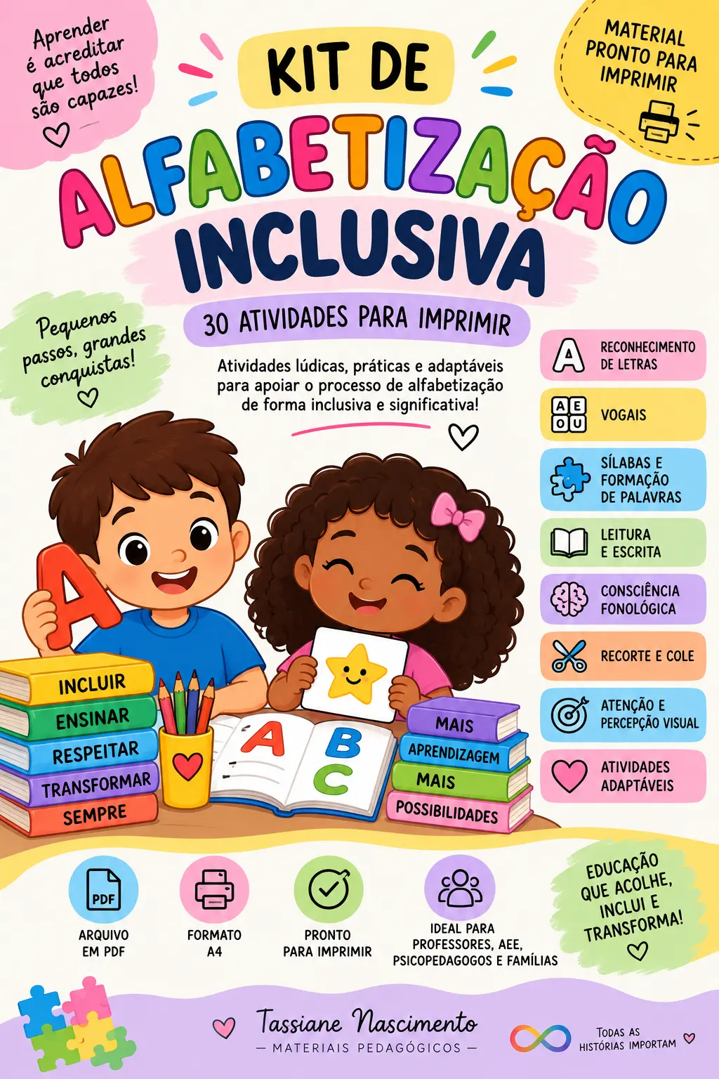 Kit de Alfabetização Inclusiva – 30 Atividades para Imprimir — capa do material