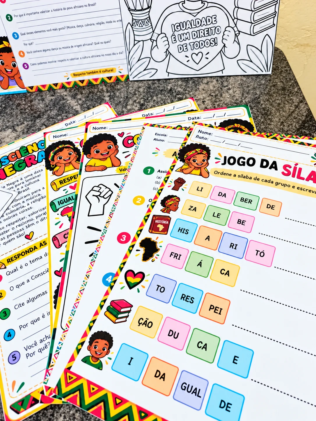 ✨ KIT DE ATIVIDADES – CONSCIÊNCIA NEGRA | 1º AO 5º ANO 📚🤎 — amostra 2: 🎨 Por meio de atividades lúdicas e divertidas, os…