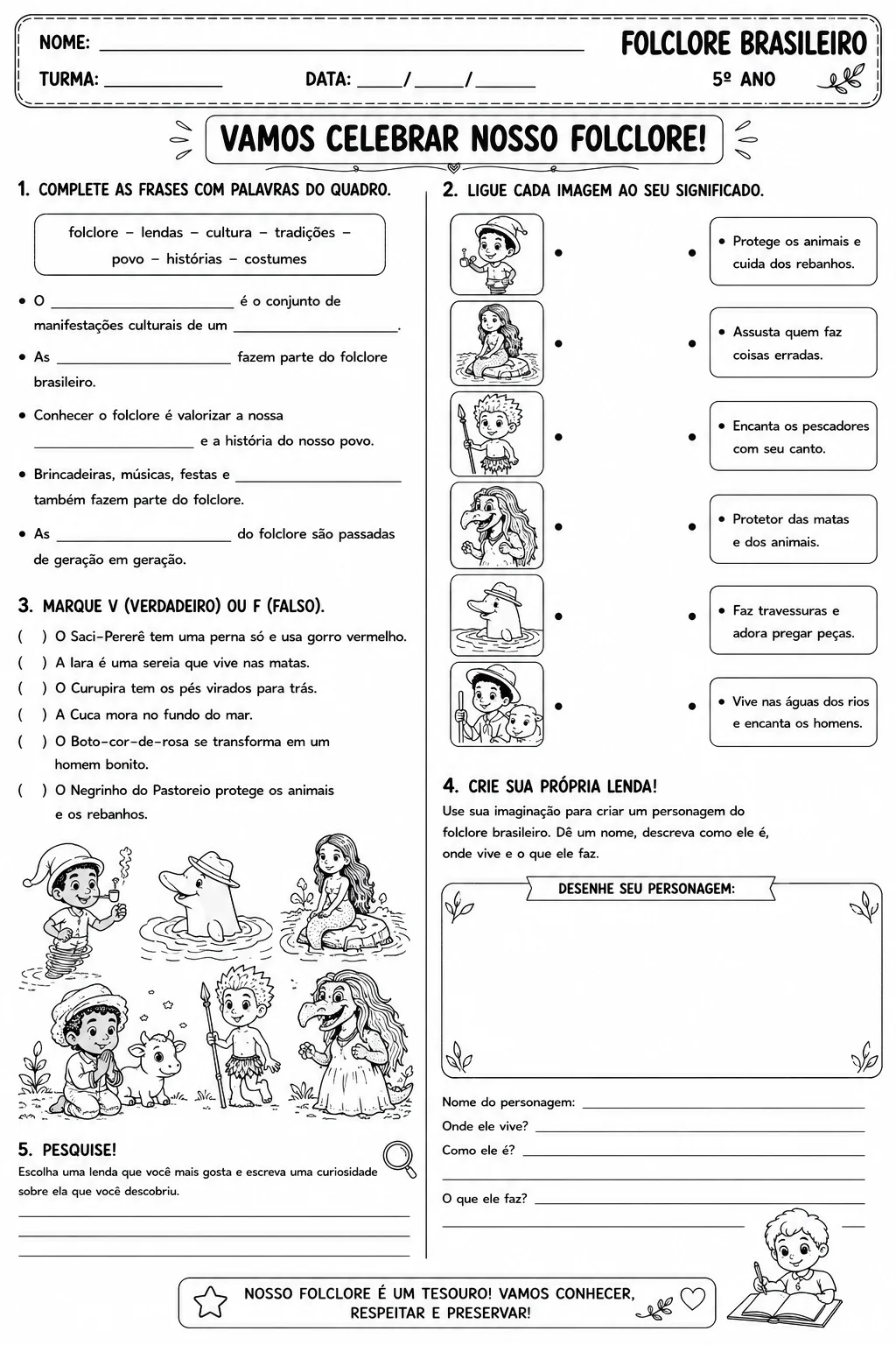 Kit de Atividades Folclore Brasileiro 5º Ano em PDF — amostra 1: Kit de Atividades – Folclore Brasileiro | 5º Ano