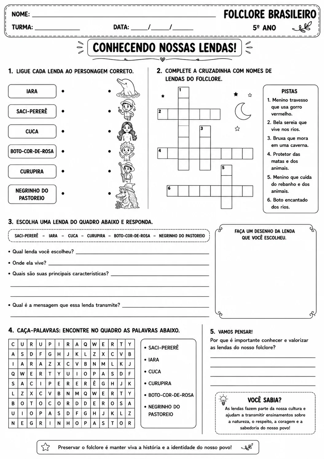 Kit de Atividades Folclore Brasileiro 5º Ano em PDF — amostra 2: Habilidades desenvolvidas